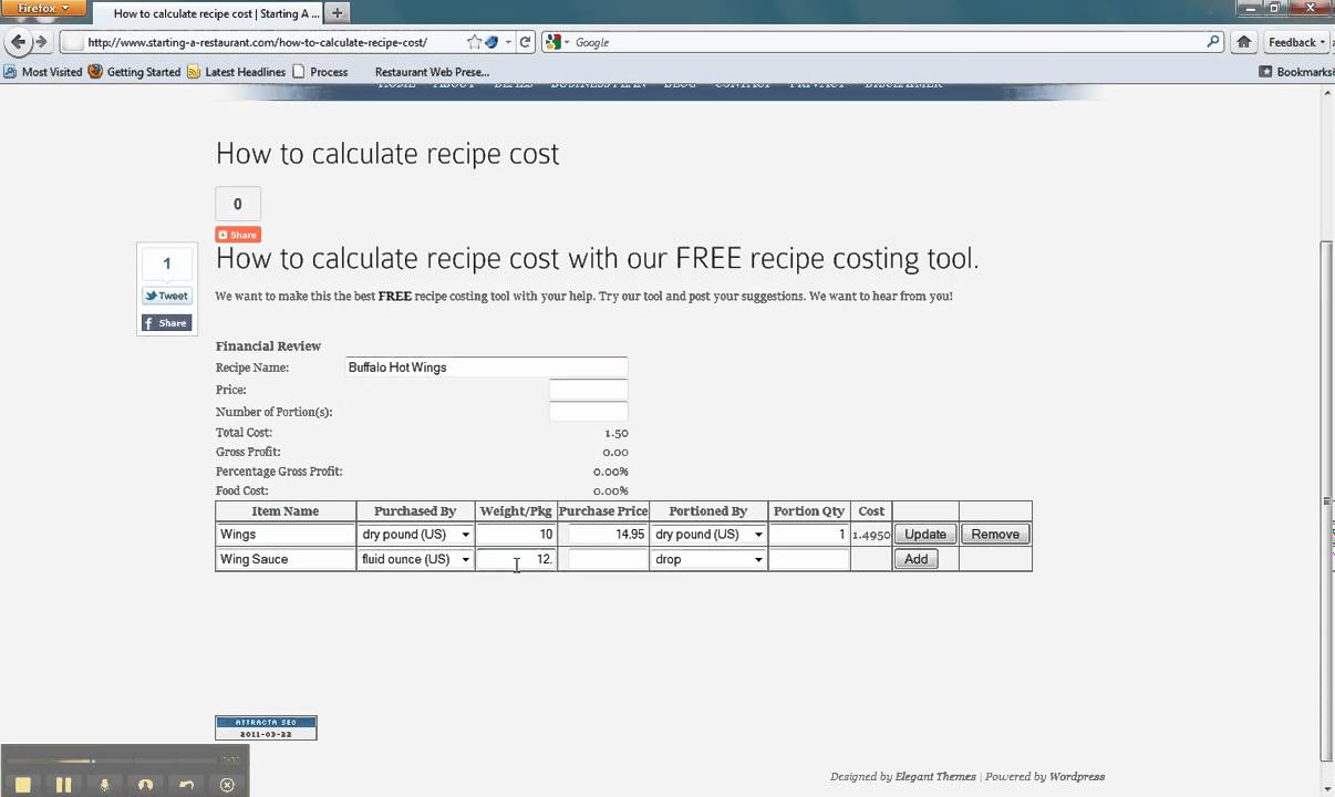 free recipe costing calculator